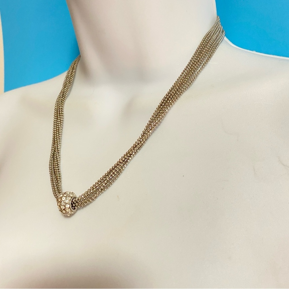 Silver Tone Multi-Strand Rhinestone Bead Charm Necklace